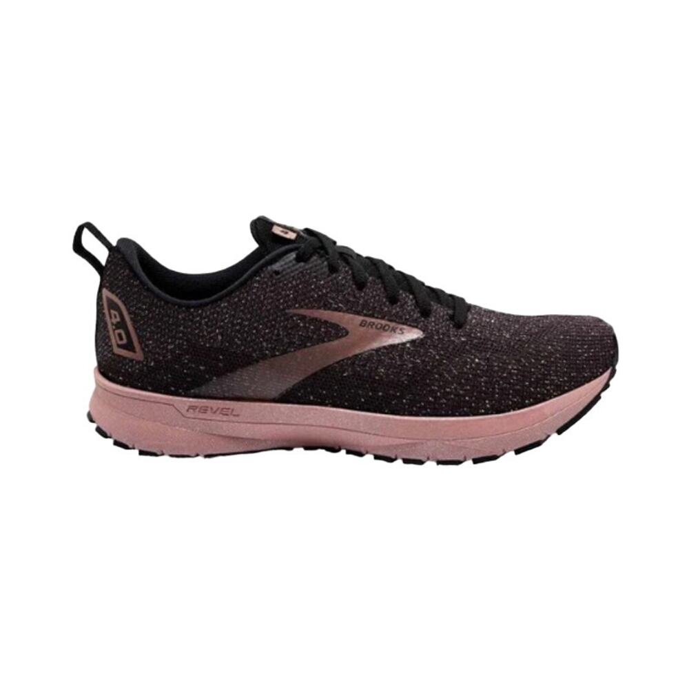 Brooks Revel 4 Road Running Shoes Lace Up Soft Comfy Sparkly Knit Black Pink 9